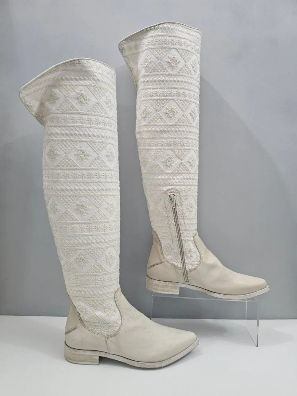 Free People Bren Knee High Boot Womens EU 36 Cream Embroidered Boho Slouchy
